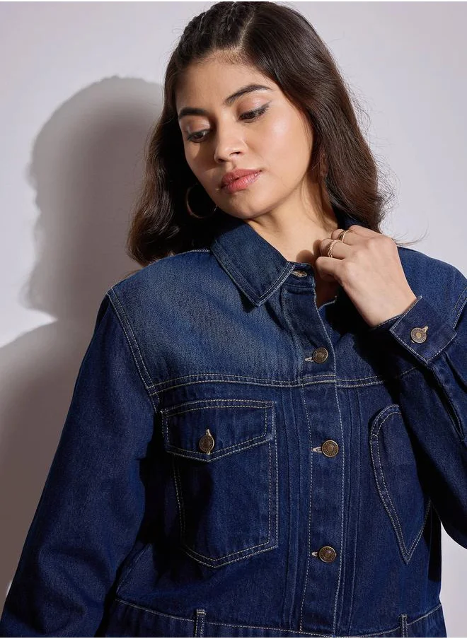SASSAFRAS Denim Heart Pockets Crop Jacket by Styli