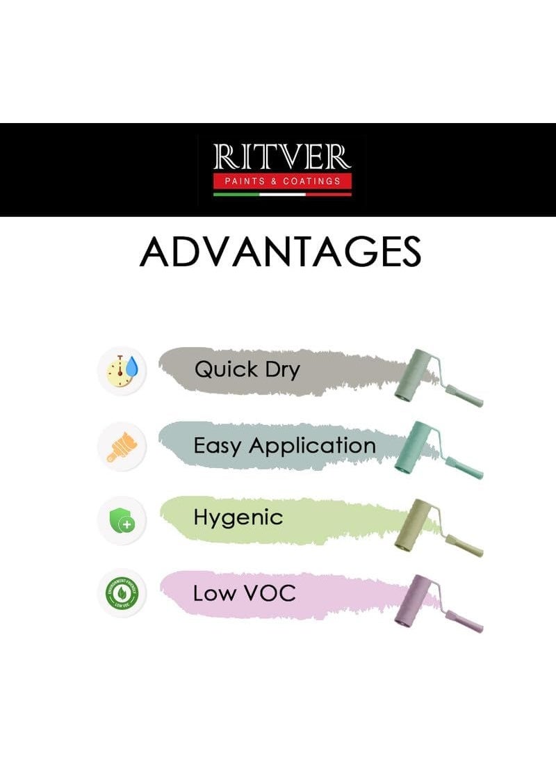 RITVER دهان حائط مائي ممتاز من ريتفر 3.6 لتر، ماغنولي، عديم الرائحة، مقاوم للتنقيط والرش، داخلي، عالي التعتيم، RP-102، تشطيب غير لامع - Image 4