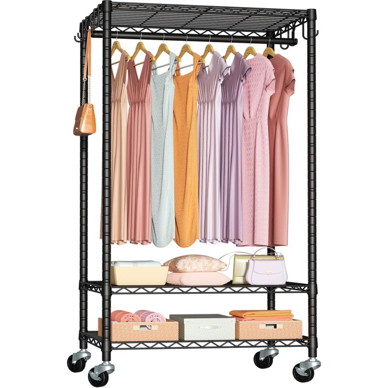 FUTASSI P6 Rolling Clothes Rack Heavy Duty, Clothing Racks for Hanging Clothes, Freestanding Garment Rack with Wheels, Portable Closet Rack Max Load 380 LBS, 35.5'' W x 14'' D x 74.6'' H, Black - Image 1