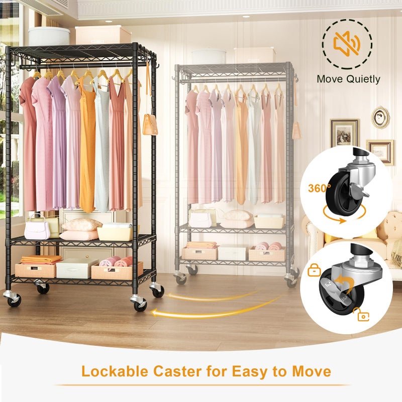 FUTASSI P6 Rolling Clothes Rack Heavy Duty, Clothing Racks for Hanging Clothes, Freestanding Garment Rack with Wheels, Portable Closet Rack Max Load 380 LBS, 35.5'' W x 14'' D x 74.6'' H, Black - Image 5