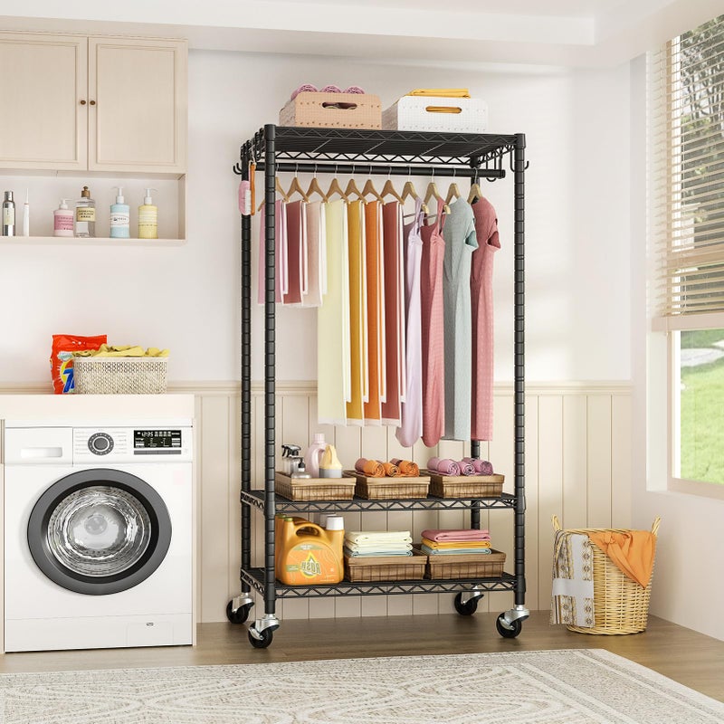 FUTASSI P6 Rolling Clothes Rack Heavy Duty, Clothing Racks for Hanging Clothes, Freestanding Garment Rack with Wheels, Portable Closet Rack Max Load 380 LBS, 35.5'' W x 14'' D x 74.6'' H, Black - Image 3