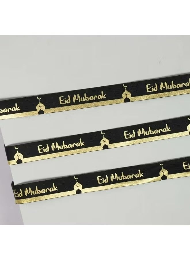 Eid Mubarak Decorative Ribbon, 2M Black with Gold Foil Moon and Stars Pattern, Fabric Craft Ribbon for Ramadan & Eid Decorations - Image 3