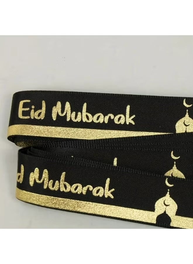 Eid Mubarak Decorative Ribbon, 2M Black with Gold Foil Moon and Stars Pattern, Fabric Craft Ribbon for Ramadan & Eid Decorations - Image 2