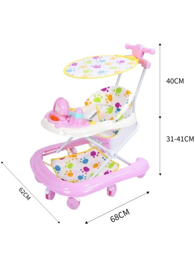 GGEROU - Baby Walkers, 8 Wheels Foldable Activity Walker For Boys Girls Music Box Awning Foldable Toddler Walker Aid Baby Walking Anti Tipping, Pink - Image 1