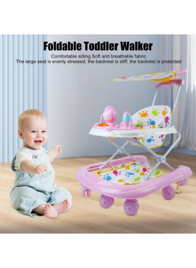 GGEROU - Baby Walkers, 8 Wheels Foldable Activity Walker For Boys Girls Music Box Awning Foldable Toddler Walker Aid Baby Walking Anti Tipping, Pink - Image 1