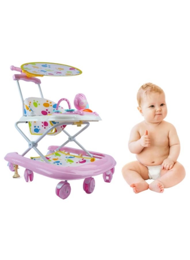 GGEROU - Baby Walkers, 8 Wheels Foldable Activity Walker For Boys Girls Music Box Awning Foldable Toddler Walker Aid Baby Walking Anti Tipping, Pink - Image 1