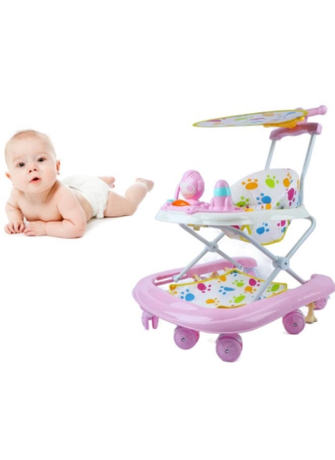 GGEROU - Baby Walkers, 8 Wheels Foldable Activity Walker For Boys Girls Music Box Awning Foldable Toddler Walker Aid Baby Walking Anti Tipping, Pink - Image 1