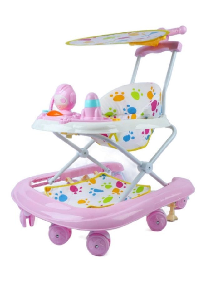 GGEROU - Baby Walkers, 8 Wheels Foldable Activity Walker For Boys Girls Music Box Awning Foldable Toddler Walker Aid Baby Walking Anti Tipping, Pink - Image 1