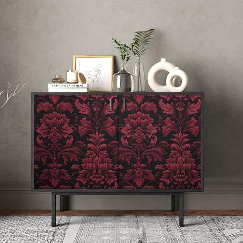 REDAMANCY Dark Black Red Damask Flowers Vintage Peel and Stick Wallpaper Stick on Contact Paper Vintage Wall Paper Easy Peel Off for nightstand Drawer Cabinet Renter - Image 4