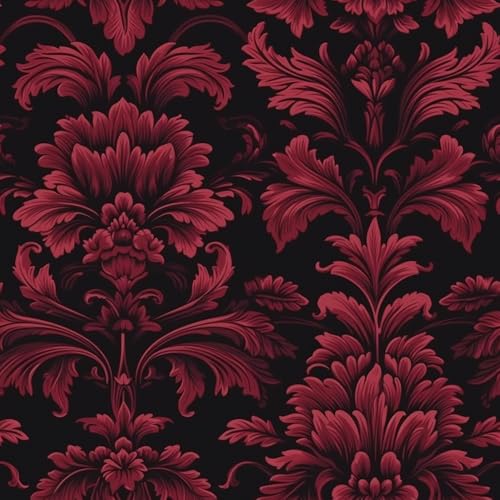 REDAMANCY Dark Black Red Damask Flowers Vintage Peel and Stick Wallpaper Stick on Contact Paper Vintage Wall Paper Easy Peel Off for nightstand Drawer Cabinet Renter - Image 1