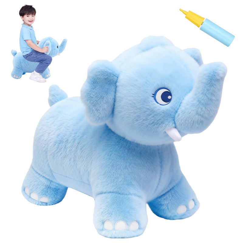 INPANY Bouncy Horse Elephant Hopper Toys Toddler Plush Bouncing Animal Kids Inflatable Ride on Rubber Bouncer Outdoor Birthday Gift for 2 3 4 Yr Boy Girl - Image 3