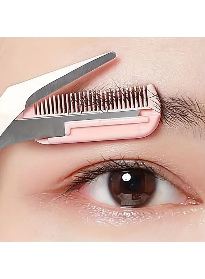Pink Eyebrow Scissors With Stainless Steel Comb For Professional Precision Grooming Home Salon Use - Image 1