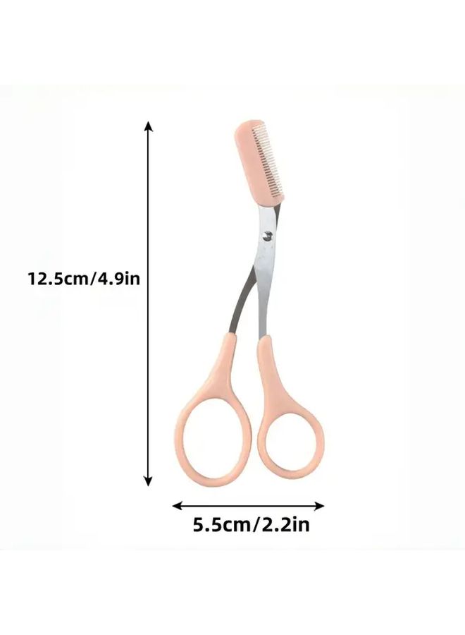 Pink Eyebrow Scissors With Stainless Steel Comb For Professional Precision Grooming Home Salon Use - Image 4