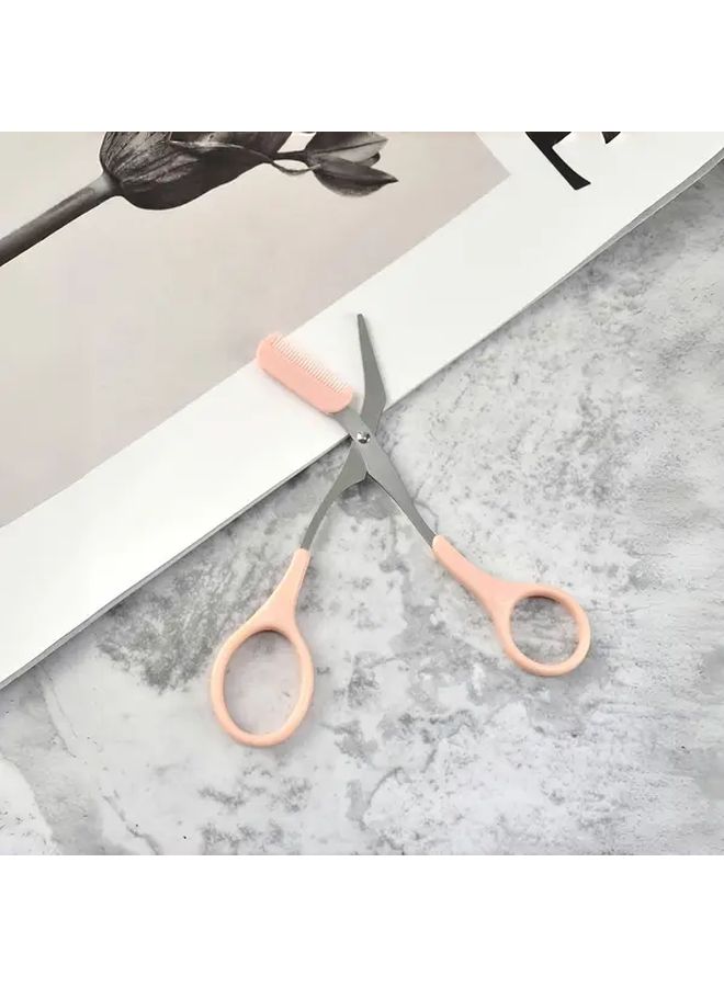 Pink Eyebrow Scissors With Stainless Steel Comb For Professional Precision Grooming Home Salon Use - Image 2