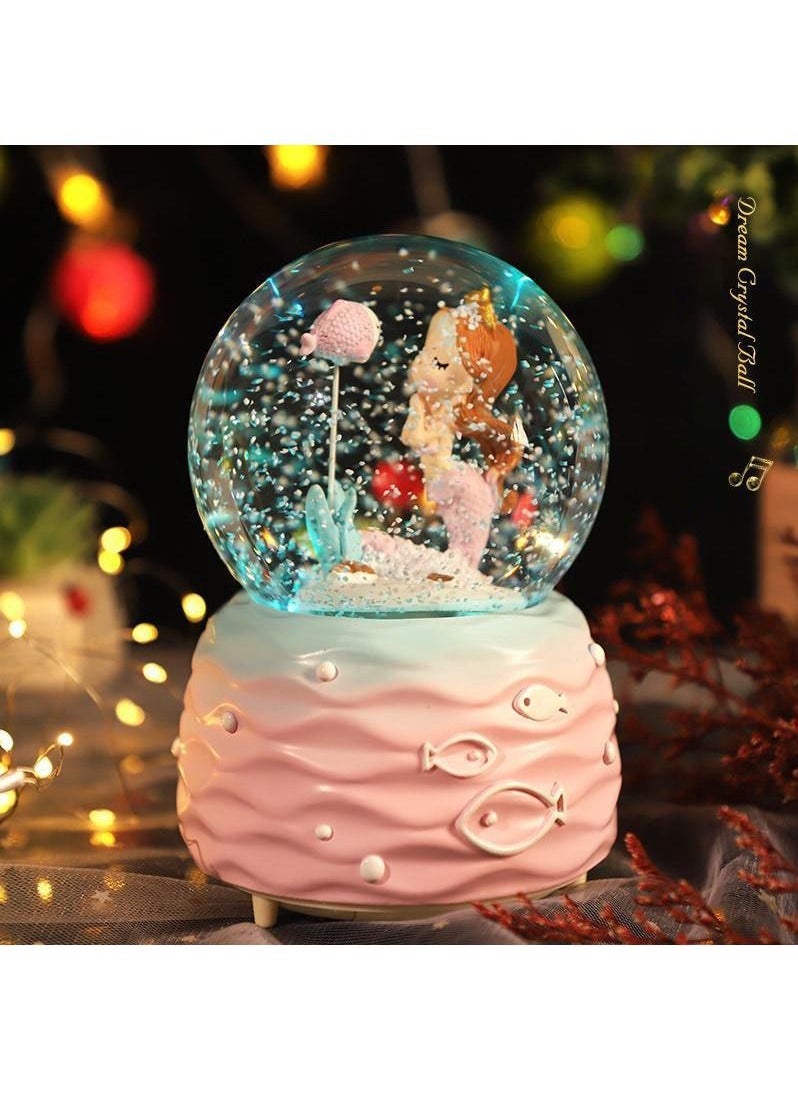 Snow Globes, Mermaid Snowglobes with Musical, LED Lights, Glitter Display Decoration, Home Decor for Kids Room Essentials, Birthday Gift, Precious Keepsake, Cute Novelty Gifts and Collectibles (Pink) - Image 1