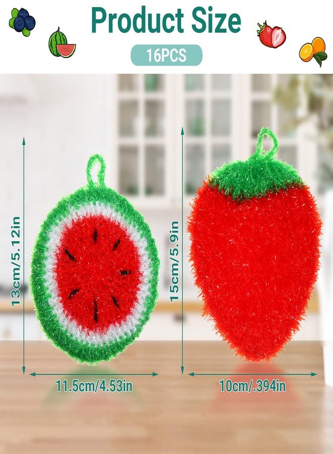 Kenning 16 Pcs Dish Scrubber Non Scratch Dish Washing Scrubbers Reusable Household Cleaning Kitchen Tools for Dishwashing Washing Dishes Cookware Tubs Sinks(Fruit) - Image 2