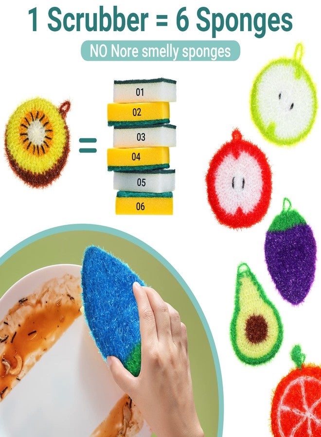 Kenning 16 Pcs Dish Scrubber Non Scratch Dish Washing Scrubbers Reusable Household Cleaning Kitchen Tools for Dishwashing Washing Dishes Cookware Tubs Sinks(Fruit) - Image 5