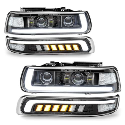 RAMJET4X4 LED Headlights Assembly Headlamps Replacement for 1999-2002 Chevy Silverado 2000-2006 Suburban Tahoe Sequential Turn Signal Hi/Low Beam DRL with Bulbs - Image 1