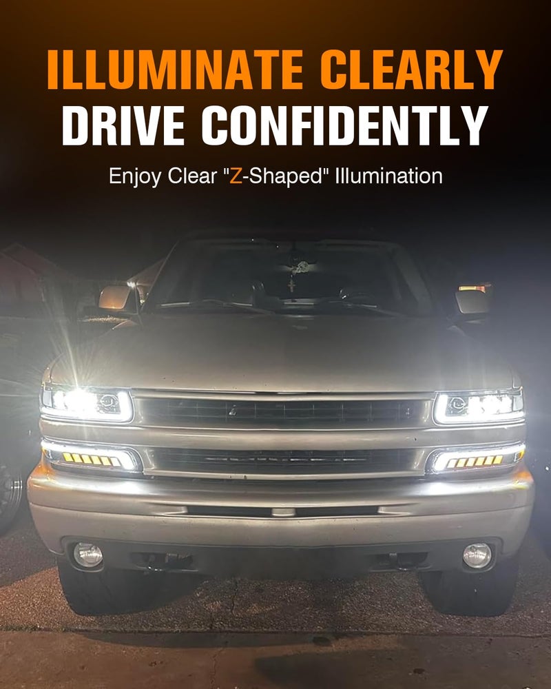RAMJET4X4 LED Headlights Assembly Headlamps Replacement for 1999-2002 Chevy Silverado 2000-2006 Suburban Tahoe Sequential Turn Signal Hi/Low Beam DRL with Bulbs - Image 4
