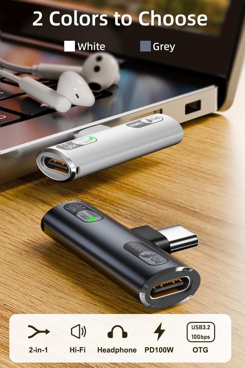 Jadebones USB C Splitter with 100W Fast Charging, Dual USB C Headphone and Charger Adapter Dongle for iPhone 16/15 Series, iPad, MacBook, Galaxy S24/S23 and More - Grey (No for Power and Video Output) - Image 3