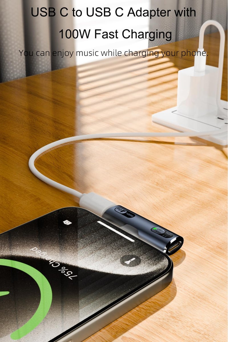 Jadebones USB C Splitter with 100W Fast Charging, Dual USB C Headphone and Charger Adapter Dongle for iPhone 16/15 Series, iPad, MacBook, Galaxy S24/S23 and More - Grey (No for Power and Video Output) - Image 4