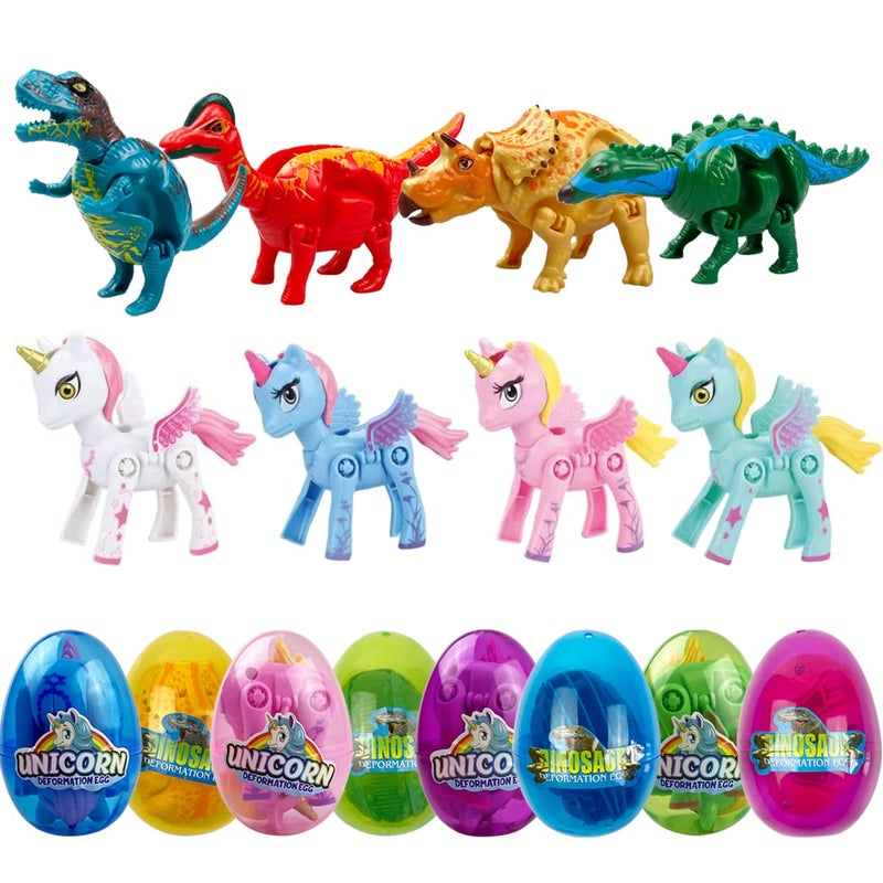 Anditoy 8 Pack Jumbo Unicorn & Dinosaur Deformation Eggs Prefilled Plastic Easter Eggs with Toys Inside for Kids Boys Girls Toddlers Easter Basket Stuffers Gifts Fillers Party Favors - Image 1