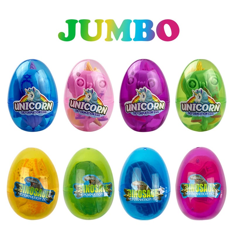 Anditoy 8 Pack Jumbo Unicorn & Dinosaur Deformation Eggs Prefilled Plastic Easter Eggs with Toys Inside for Kids Boys Girls Toddlers Easter Basket Stuffers Gifts Fillers Party Favors - Image 2