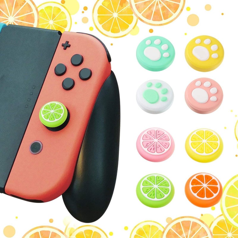 Sumind 24 Pieces Replacement Soft Silicone Cat Paw Flower and Fruit Lemon Design Thumb Grip Caps Analog Stick Cover Joystick Cap Luminous Cover Compatible with Nintendo Switch/Switch Lite Controller - Image 2