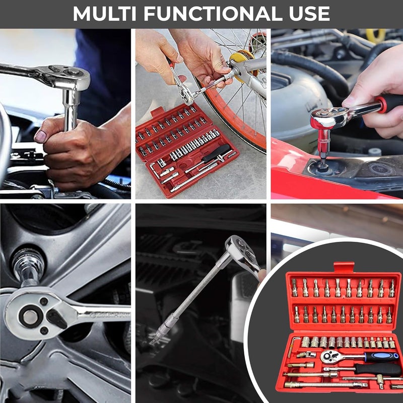 Inditrust Inditrust Red 46 In 1 Pcs Tool Kit For Home Use Spanner Set Socket Set Wrench Set Bike Tool Kit Set Goti Pana Set Torx  - Image 4