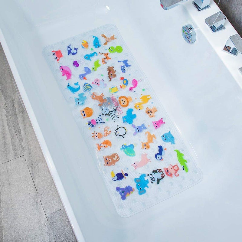 BEEHOMEE Bath Mats for Tub KidsBaby Toddler  Large Cartoon NonSlip Bathroom Bathtub AntiSlip Shower Mats for Floor 35x15Machine Washable XL Size Bathroom Mats Zoo