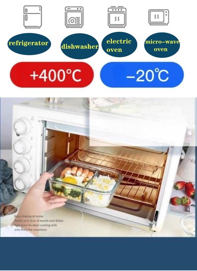 XiuWoo - 3 Piece Microwave Heating High Borosilicate Glass Lunch Box Glass Bowls 1000ml,700ml,410ml With Insulation Bag - Image 1