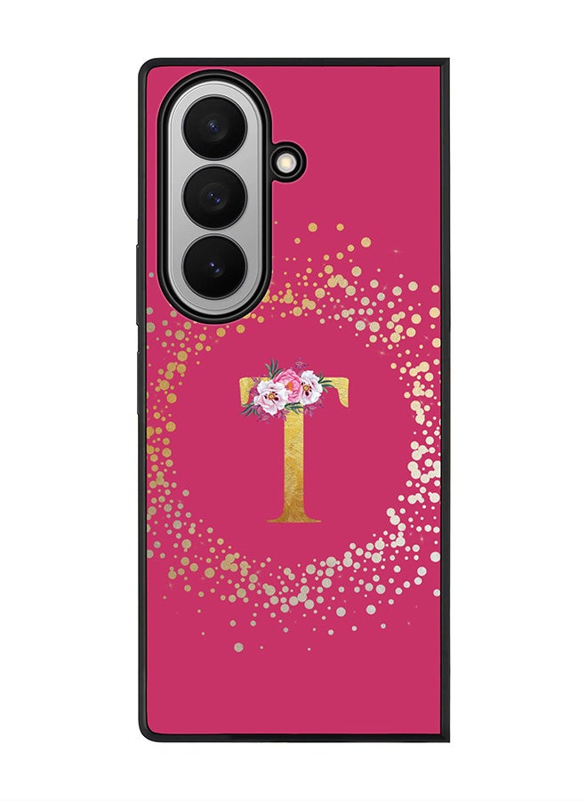 Stylizedd For Samsung Galaxy Z Fold7 Case,Slim fit Camera Protection, Shockproof Thin Phone cover  - Custom Monogram Floral - T ( Deep Pink )
