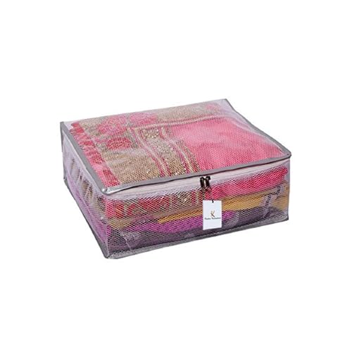 Kuber Industries 40 x 31 x 17 CM PVC Clothes Organizer For Wardrobe (Pack of 4) - Transparent Storage Organizer For Saree | Shirts | Lehenga - Dress Organizer For Wardrobe With Net - Image 4
