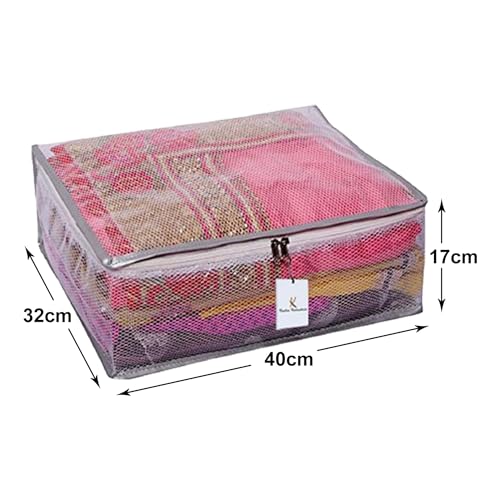 Kuber Industries 40 x 31 x 17 CM PVC Clothes Organizer For Wardrobe (Pack of 4) - Transparent Storage Organizer For Saree | Shirts | Lehenga - Dress Organizer For Wardrobe With Net - Image 3
