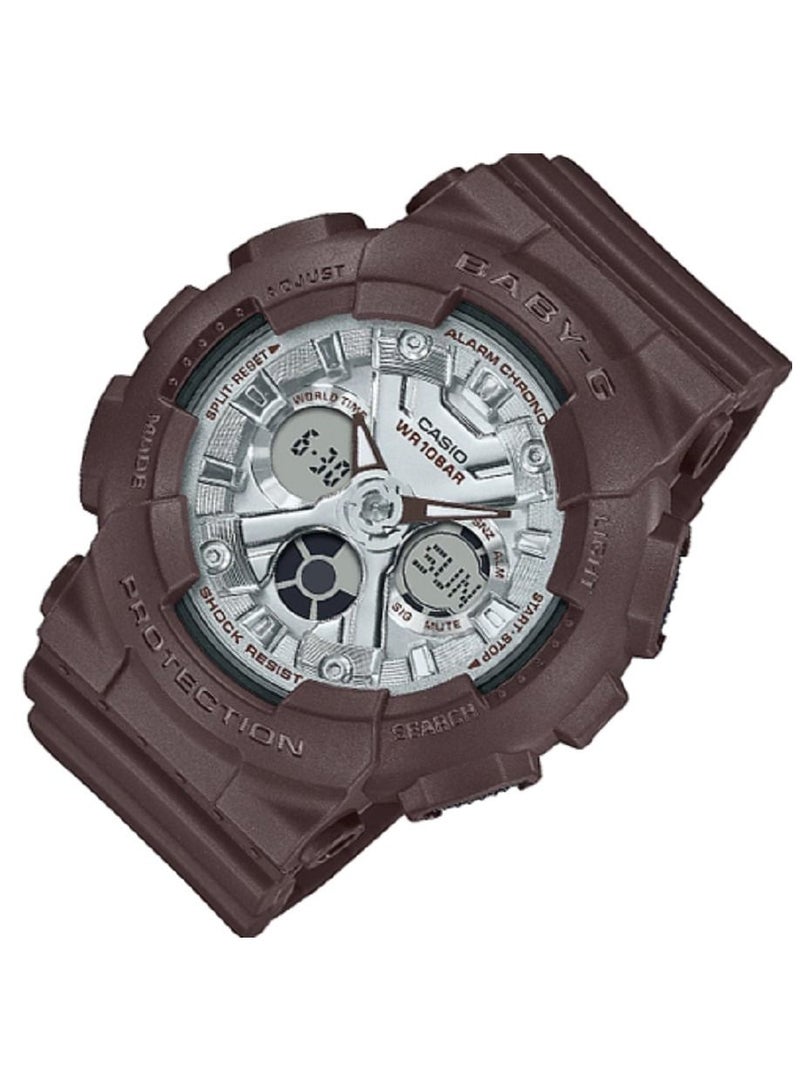 Casio Women Watch Baby -G Analog Digital Silver Dial Dark Chocolate Color Resin Band BA-130SW-5ADR - Image 2
