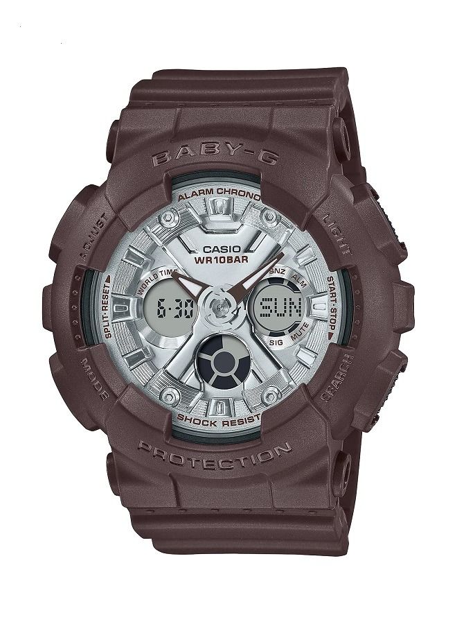 Casio Women Watch Baby -G Analog Digital Silver Dial Dark Chocolate Color Resin Band BA-130SW-5ADR - Image 1
