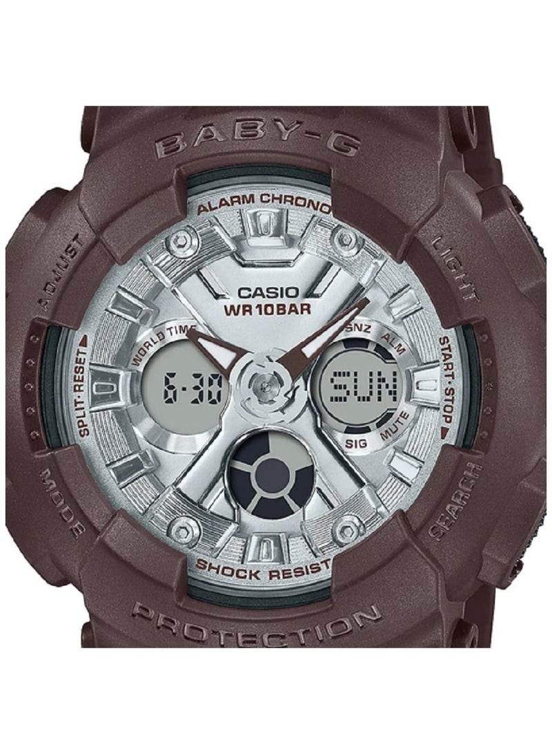 Casio Women Watch Baby -G Analog Digital Silver Dial Dark Chocolate Color Resin Band BA-130SW-5ADR - Image 3