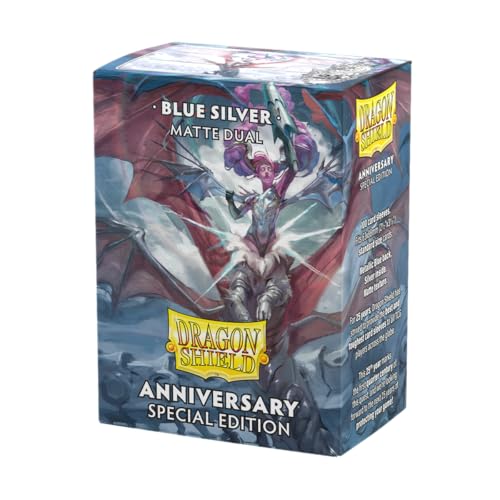 Dragon Shield | Matte Dual Standard Size Card Sleeves | 25th Special Edition | 100 - Smooth & Tough Premium TCG Sleeves - Compatible with Pokemon, One Piece & Magic The Gathering | Blue/Silver - Image 1