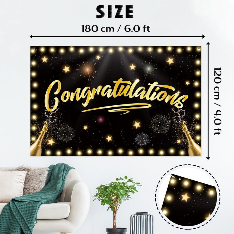 INNORU Congratulations Backdrop Banner, Wedding Birthday Anniversary Retirement Photography Backdrop Durable Fabric Graduation Party Decorations Photo Booth Props 6x4ft - Image 2