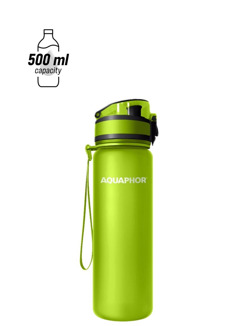 Aquaphor City Water Filter Bottle 500ml, Portable Travel Water Purifier Bottle with Activated Carbon Filter, BPA-Free Tritan Material, Reduces Chlorine & Odor, Eco-Friendly Reusable Bottle For Daily Use (Green) - Image 2