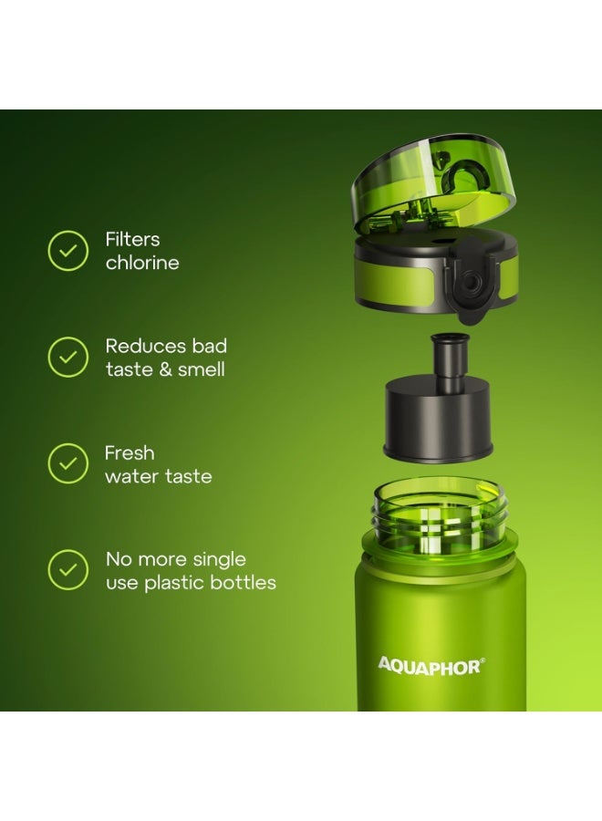 Aquaphor City Water Filter Bottle 500ml, Portable Travel Water Purifier Bottle with Activated Carbon Filter, BPA-Free Tritan Material, Reduces Chlorine & Odor, Eco-Friendly Reusable Bottle For Daily Use (Green) - Image 3