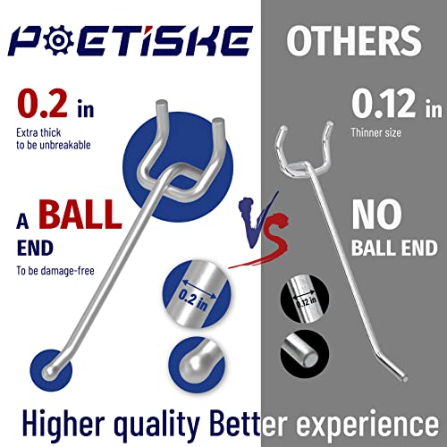 unp POETISKE Pegboard Hooks 0.204'' Diameter 8 inch Silver Metal Ball Ending Garden Tool Organizer Fits 1/4’’ Pegboard Garage Wall Hooks 50PCS - Image 2