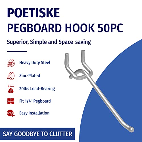 unp POETISKE Pegboard Hooks 0.204'' Diameter 8 inch Silver Metal Ball Ending Garden Tool Organizer Fits 1/4’’ Pegboard Garage Wall Hooks 50PCS - Image 3