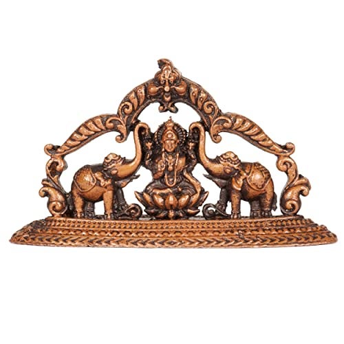 Bhimonee Decor Handmade Copper Gaja Lakshmi Idol | 1.35 Inches | Patina Antique Finish - Image 1