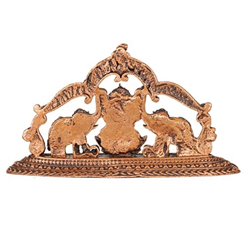 Bhimonee Decor Handmade Copper Gaja Lakshmi Idol | 1.35 Inches | Patina Antique Finish - Image 5