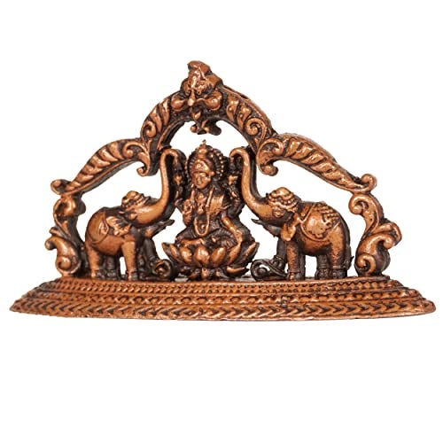 Bhimonee Decor Handmade Copper Gaja Lakshmi Idol | 1.35 Inches | Patina Antique Finish - Image 4