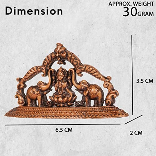 Bhimonee Decor Handmade Copper Gaja Lakshmi Idol | 1.35 Inches | Patina Antique Finish - Image 2