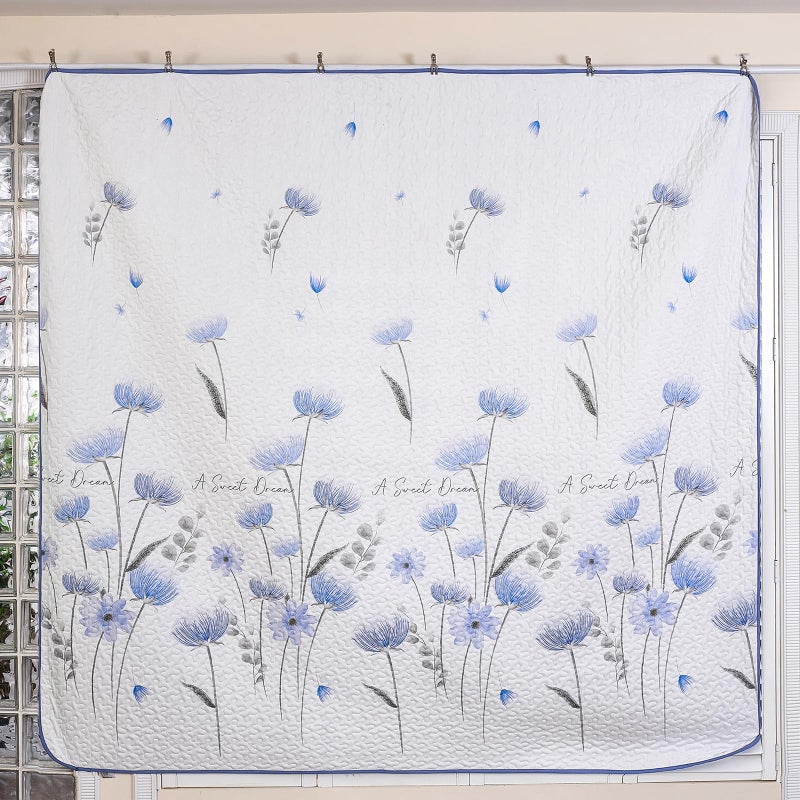 Dinjoy Floral Quilt Set Queen,Blue Bedspreads Queen Size 3 Pieces Cute Bedding Set Farmhouse Quilts Soft Flower Bedspreads White Coverlet Sets for All Season - Image 3