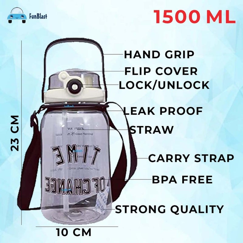 FunBlast Polycarbonate Gallon Water Bottle Sports Water Bottle 1500 Ml Water Bottle For Gym Large Capacity Water Bottle With Sipper Handle LeakProof Bpa Free Water Bottle Beige