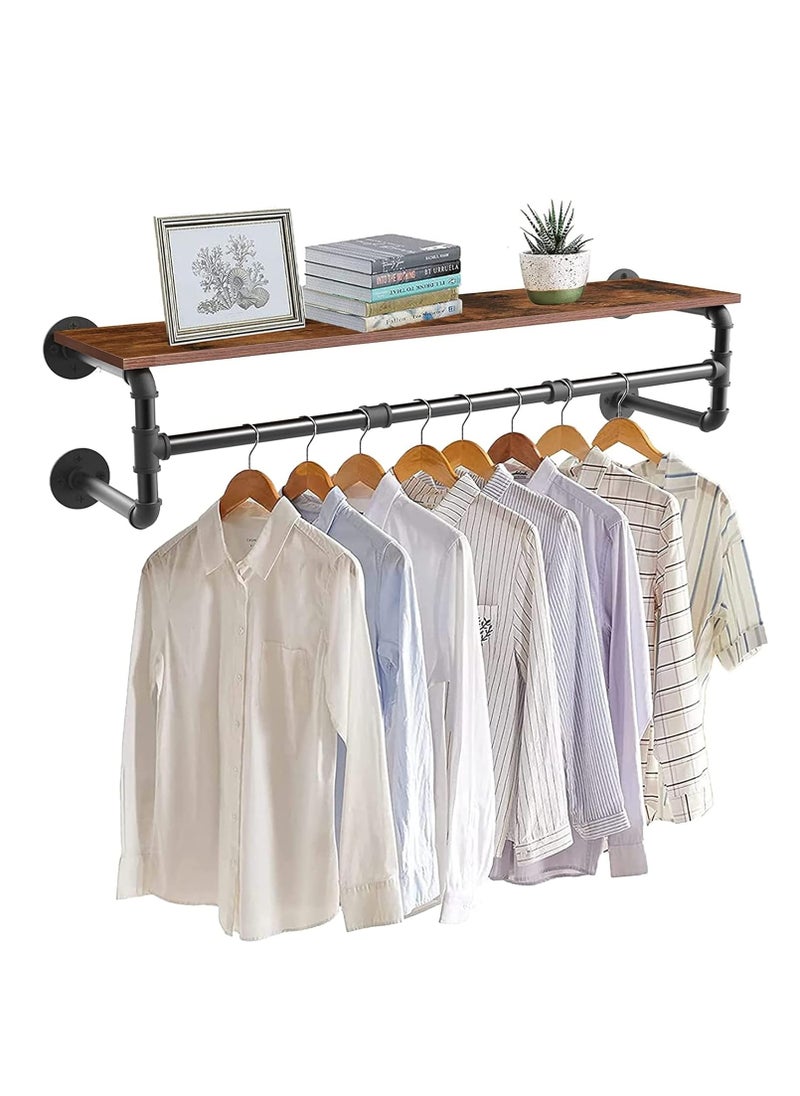 Arabest Arabest Wall Mounted Clothes Rack Shelf: Industrial Pipe Garment Bar with Shelves Black Iron Display Hanging Clothes Rod Heavy Duty Iron Storage Bracket for Living Room Laundry Kitchen  - Image 1